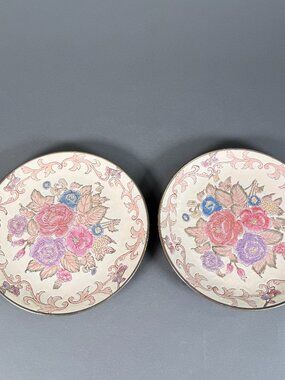 Vintage Andrea by Sadek Victoria Morland Moss Rose Decorative Plates 10.25" Pair